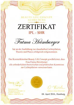 SHR Laser Fachkunde Zertifikat