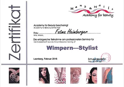Zertifikat Wimpern Stylistin