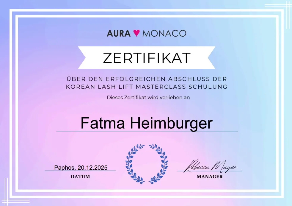 Zertifikat Korean Lashlift Fatma Heimburger
